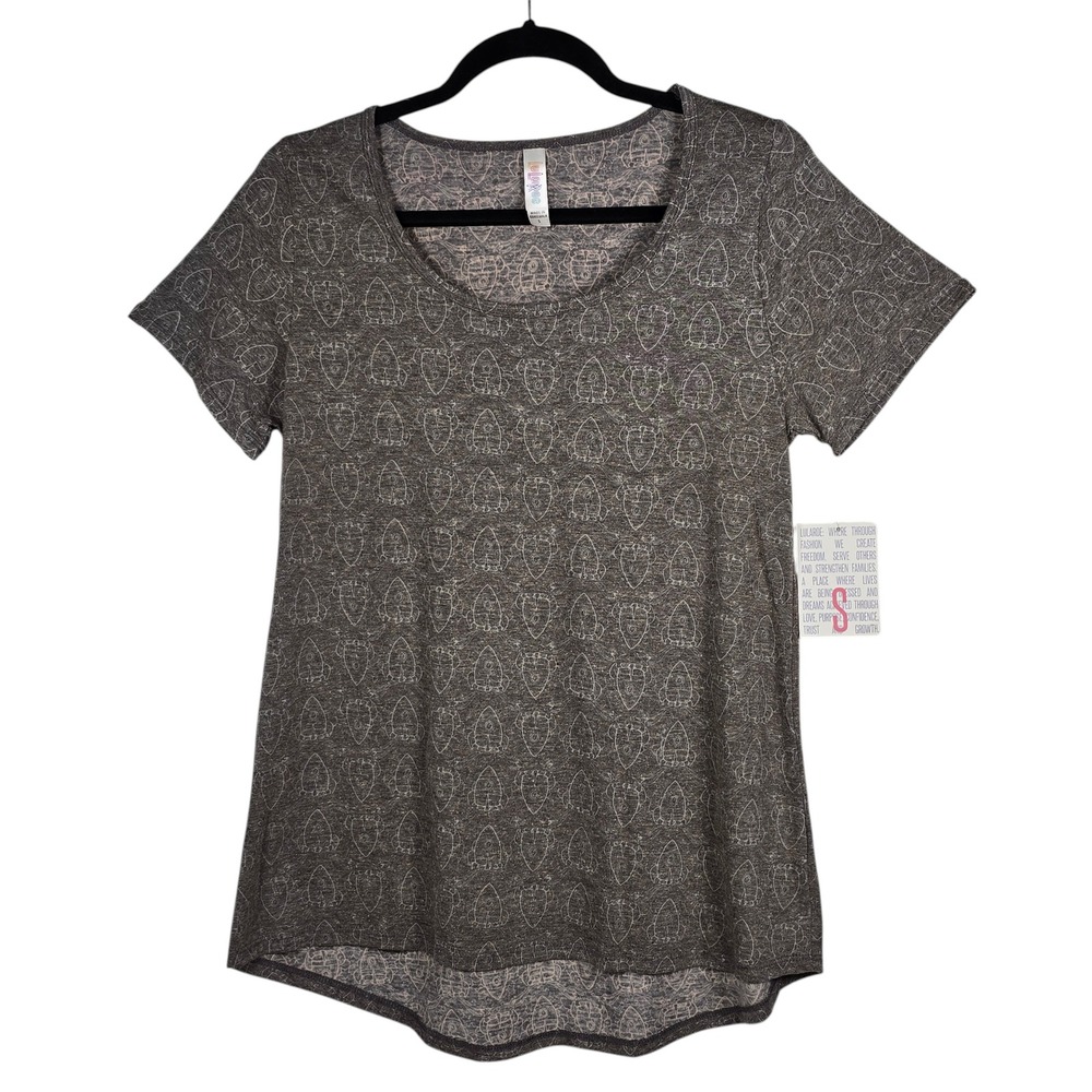 LuLaRoe Classic T Shirt Womens Small Gray Rocket Ship Space Print Scoop Neck NWT
